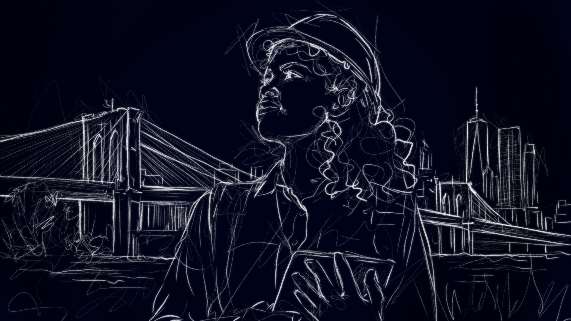 Strength to strength campaign rotoscope image of a female worker in front of a city skyline